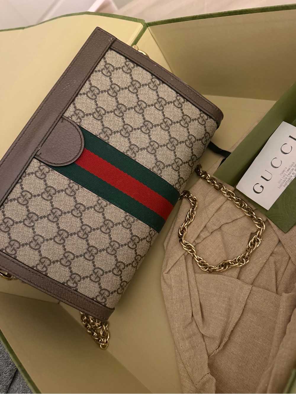 Gucci Brown GG Canvas Shoulder Bag with Green-Red Web Stripe - Picture 2 of 10